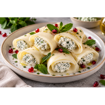 Nadughi in Sulguni - Zarte Käseröllchen mit frischem Quarkkäse und Minze. Eine elegante Vorspeise für deinen Blog