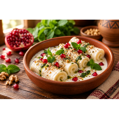 Gebzhalia – Georgische Käseröllchen mit Minze (გებჟალია) - Gebzhalia selbst zubereiten! Entdecken Sie georgische Käseröllchen aus Sulguni mit frischer Minze und cremiger Joghurtsauce.