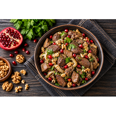 Kuchmachi – Georgische Innereien mit Walnüssen (კუჭმაჭი) - Kuchmachi nach georgischer Art zubereiten! Traditionelles Rezept mit Innereien, Walnüssen, Granatapfel und aromatischen georgischen Gewürzen.